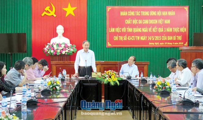 Chủ tịch Hội Nạn nhân chất độc da cam/Dioxin Việt Nam Nguyễn Văn Rinh phát biểu tại buổi làm việc.                    Ảnh: TH. THUẬN
