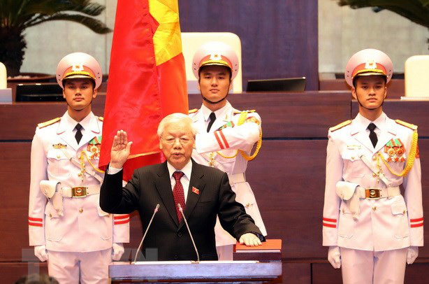 Chủ tịch nước Nguyễn Phú Trọng tuyên thệ nhậm chức. Ảnh VGP/Nhật Bắc 