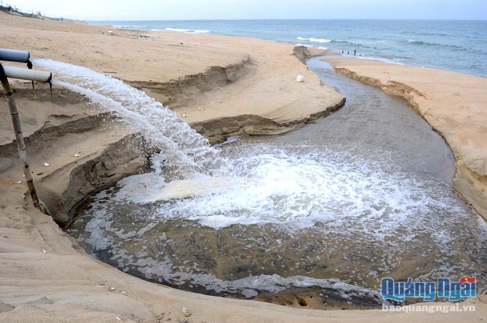  Nước thải từ các hồ nuôi tôm của người dân ở xã Đức Minh (Mộ Đức) xả thẳng ra môi trường, không qua xử lý.