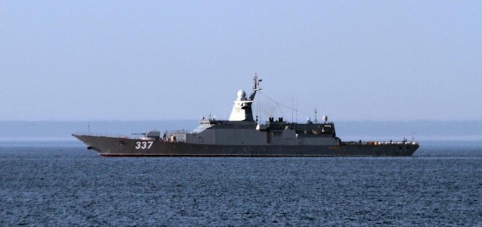  Tàu lớp Gremyashchi trong chuyến thử nghiệm đầu năm nay. Ảnh: Bộ Quốc phòng Nga