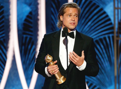 Khoảnh khắc chiến thắng tại Quả cầu vàng 2020 của Brad Pitt.