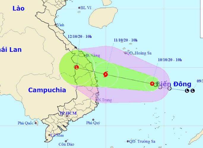 Dự báo vị trí và hướng di chuyển của áp thấp nhiệt đới - Nguồn: Trung tâm Dự báo khí tượng thủy văn quốc gia