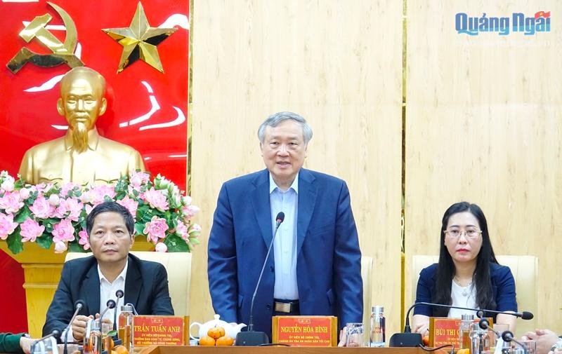 Ủy viên Bộ Chính trị, Chánh án Tòa án Nhân dân tối cao Nguyễn Hòa Bình phát biểu tại buổi làm việc