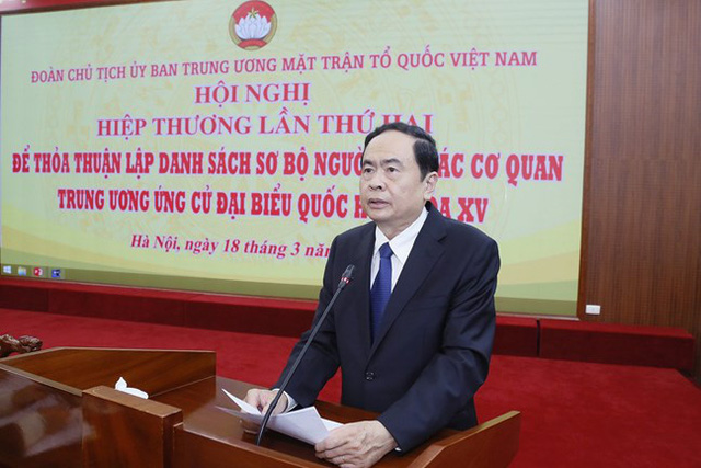 Ông Trần Thanh Mẫn, Ủy viên Bộ Chính trị, Chủ tịch Ủy ban Trung ương MTTQ Việt Nam, Phó Chủ tịch Hội đồng Bầu cử Quốc gia chủ trì Hội nghị
