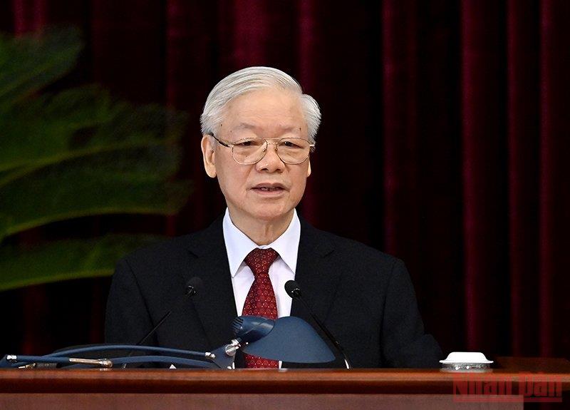 Tổng Bí thư Nguyễn Phú Trọng phát biểu khai mạc Hội nghị. (Ảnh: Đăng Khoa)