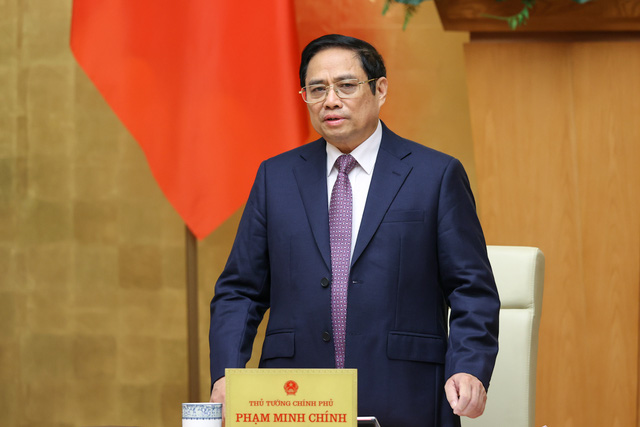 Thủ tướng Phạm Minh Chính phát biểu khai mạc phiên họp Chính phủ thường kỳ tháng 3/2022 - Ảnh: VGP/Nhật Bắc