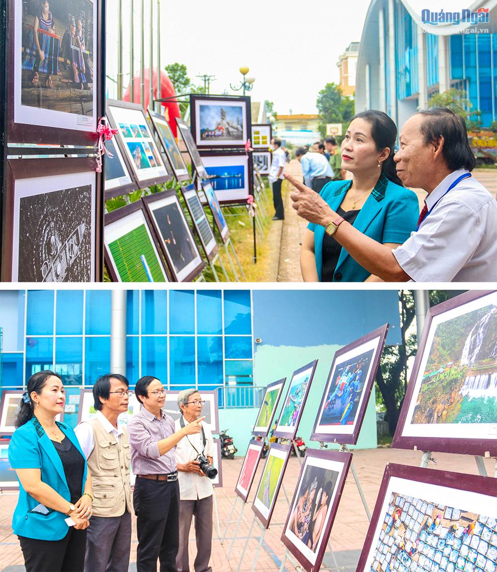 Phó Bí thư Tỉnh ủy Đinh Thị Hồng Minh tham quan tại triển lãm ảnh nghệ thuật.