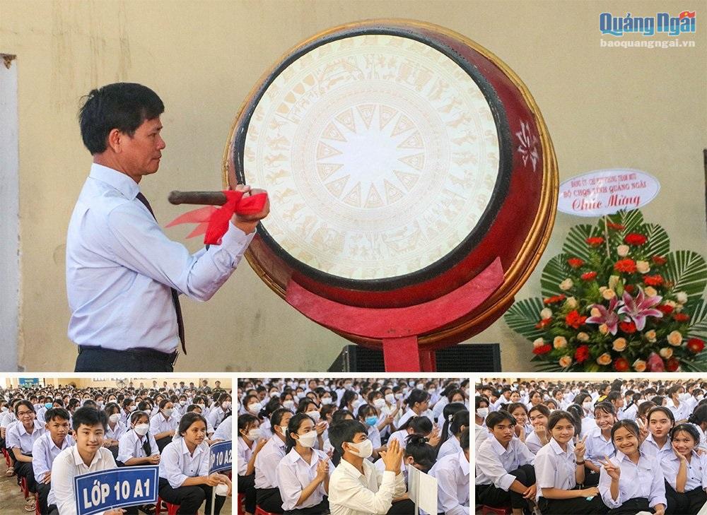 Bí thư Thành ủy Quảng Ngãi đánh trống khai giảng năm học mới tại Trường THPT Nội trú dân tộc tỉnh.  