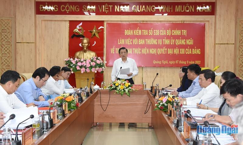Ủy viên Bộ Chính trị, Bí thư Trung ương Đảng, Trưởng ban Nội chính Trung ương Phan Đình Trạc phát biểu tại buổi làm việc.