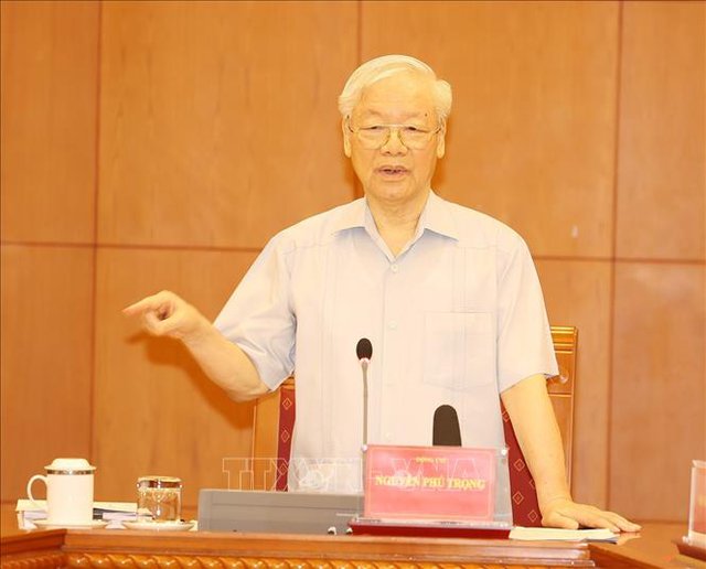  Tổng Bí thư Nguyễn Phú Trọng phát biểu chỉ đạo cuộc họp - Ảnh: TTXVN