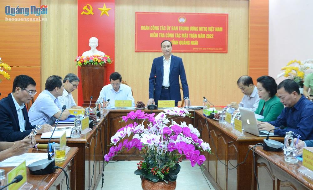  Phó Chủ tịch Ủy ban Trung ương MTTQ Việt Nam Phùng Khánh Tài phát biểu chỉ đạo tại buổi kiểm tra. 