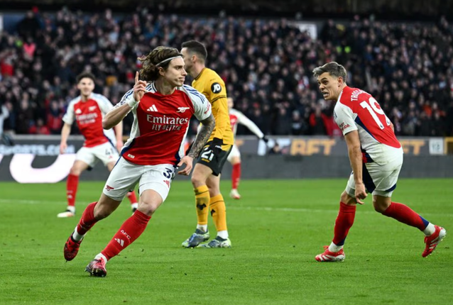 Trung vệ Riccardo Calafiori ghi bàn duy nhất cho Arsenal.