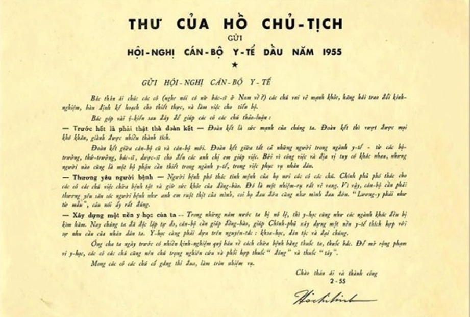 Bức thư Chủ tịch Hồ Chí Minh gửi Hội nghị cán bộ y tế ngày 27/2/1955 là nguồn gốc ra đời ngày Thầy thuốc Việt Nam 27/2.