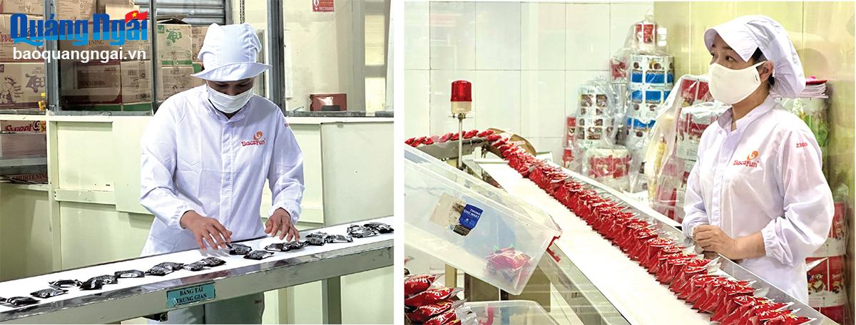 Dây chuyền sản xuất bánh xuất khẩu tại Nhà máy Bánh kẹo Biscafun Quảng Ngãi được đảm bảo an toàn vệ sinh thực phẩm tuyệt đối.
