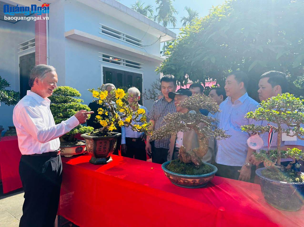 Các đại biểu thăm quan cây cảnh, mai vàng được trưng bày tại Ngày Bon sai - Mai vàng lần thứ 2 - năm 2024.