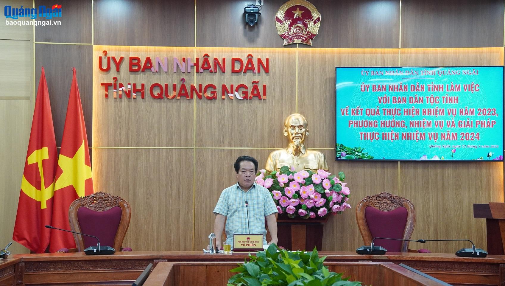 Phó Chủ tịch UBND tỉnh Võ Phiên phát biểu chỉ đạo tại cuộc họp.