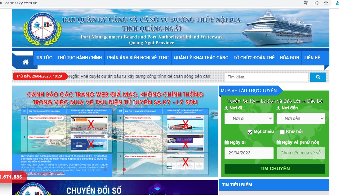 Cảnh báo nhiều website giả bán vé tàu ra đảo Lý Sơn