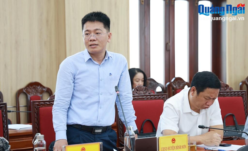 Chủ tịch UBND huyện Bình Sơn Nguyễn Tưởng Duy trao đổi tại cuộc họp.