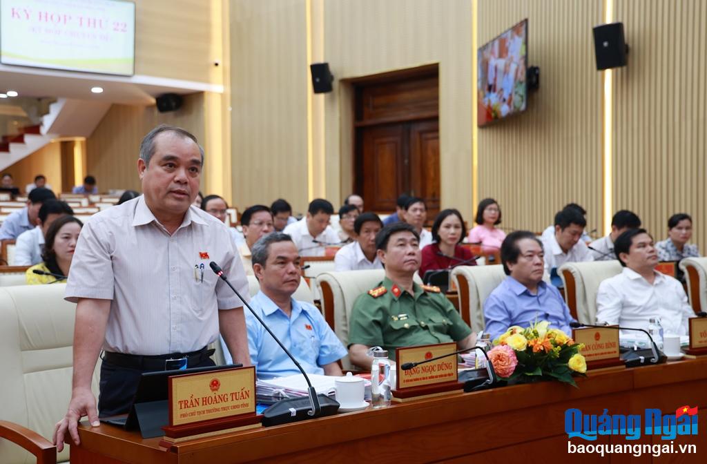 Phó Chủ tịch Thường trực UBND tỉnh Trần Hoàng Tuấn phát biểu thảo luận.