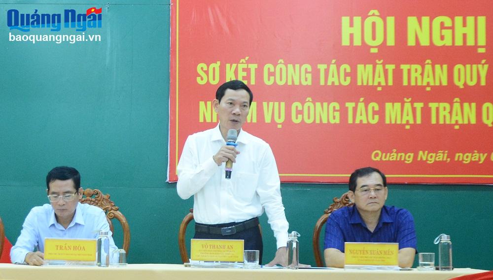 Trưởng ban Dân vận Tỉnh ủy, Chủ tịch Ủy ban MTTQ Việt Nam tỉnh Võ Thanh An phát biểu chỉ đạo hội nghị.