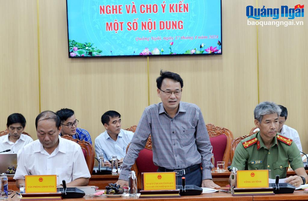 Lãnh đạo Ban Quản lý KKT Dung Quất và các KCN tỉnh phát biểu tại cuộc họp.