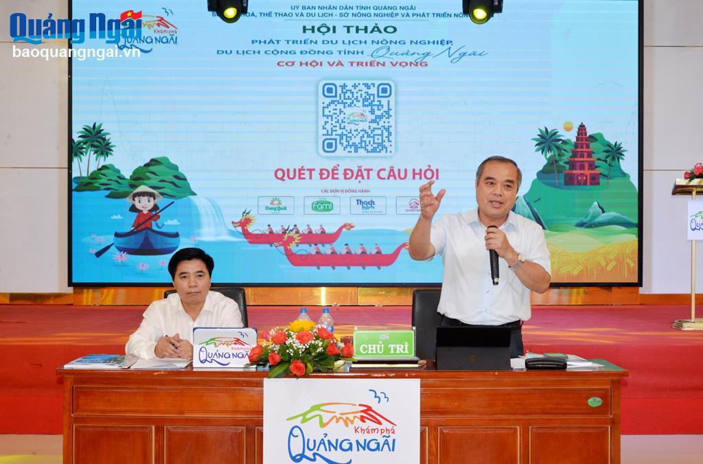 Phó Chủ tịch Thường trực UBND tỉnh Trần Hoàng Tuấn và Giám đốc Sở VH-TT&DL Nguyễn Tiến Dũng chủ trì hội thảo.