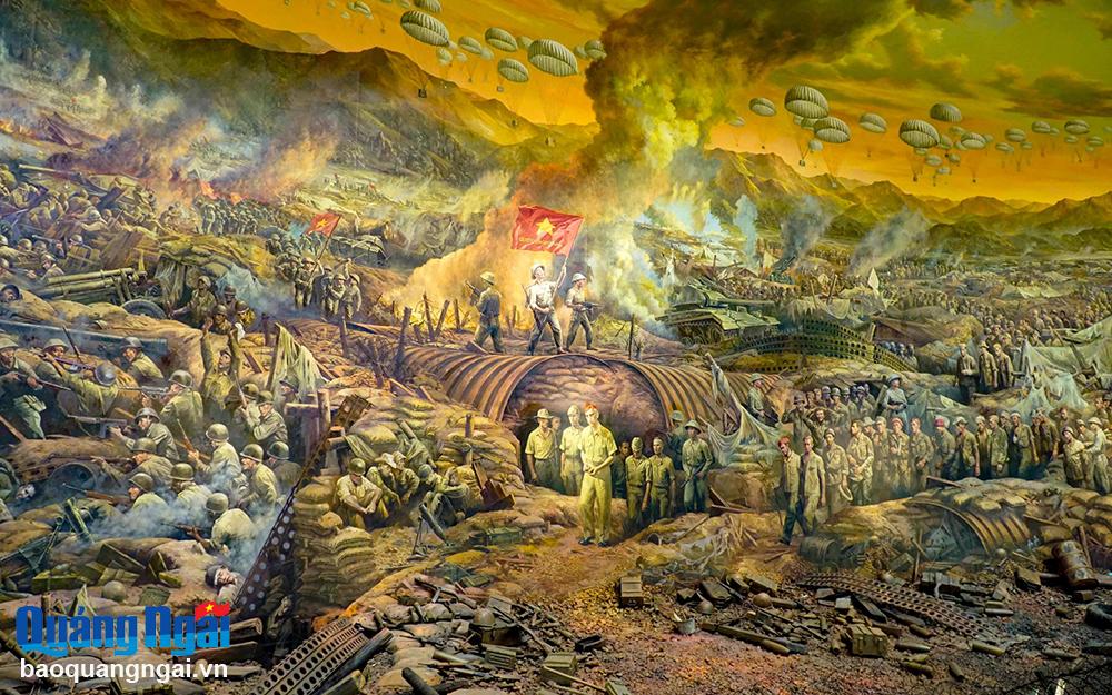 Bức tranh Panorama tái hiện Chiến dịch Điện Biên Phủ tại Bảo tàng Chiến thắng lịch sử Điện Biên Phủ.                                                   Ảnh: XUÂN TƯ
