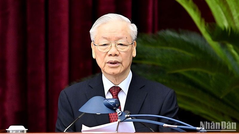 Tổng Bí thư Nguyễn Phú Trọng phát biểu khai mạc hội nghị. (Ảnh: ĐĂNG KHOA)

