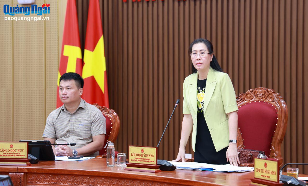 Ủy viên Trung ương Đảng, Bí thư Tỉnh ủy, Chủ tịch HĐND tỉnh Bùi Thị Quỳnh Vân kết luận buổi làm việc.