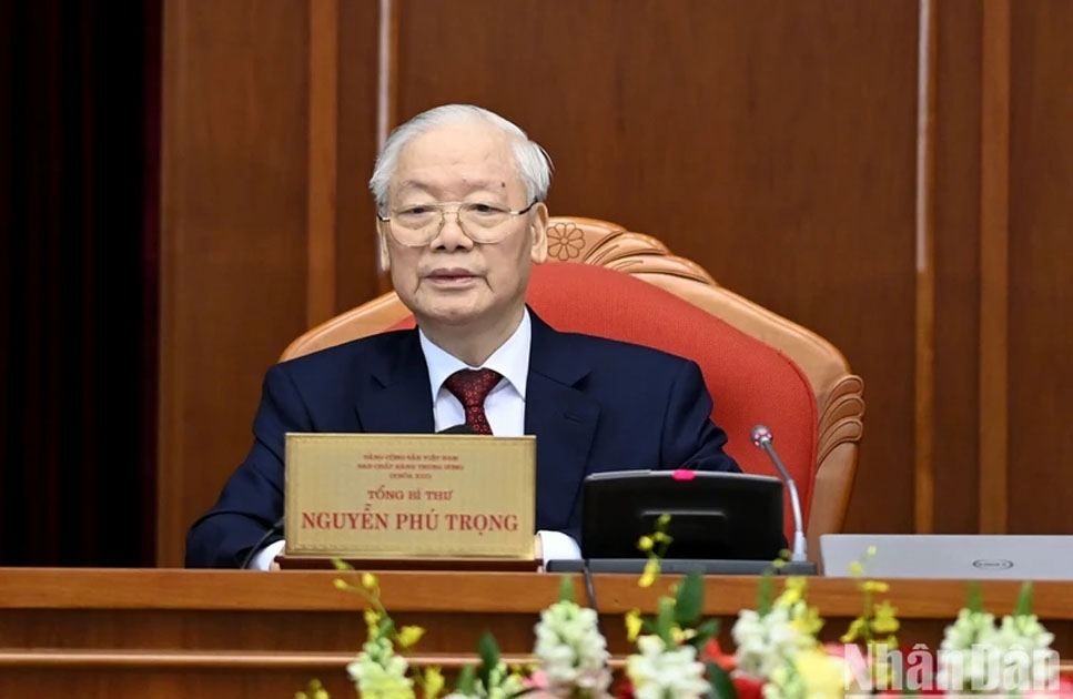 Tổng Bí thư Nguyễn Phú Trọng phát biểu bế mạc Hội nghị Trung ương lần thứ chín, khóa XIII. (Ảnh: ĐĂNG KHOA)