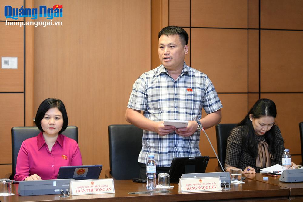Phó Bí thư Thường trực Tỉnh ủy, Trưởng đoàn ĐBQH tỉnh Đặng Ngọc Huy phát biểu tại buổi thảo luận. (Ảnh: Văn Tân)
