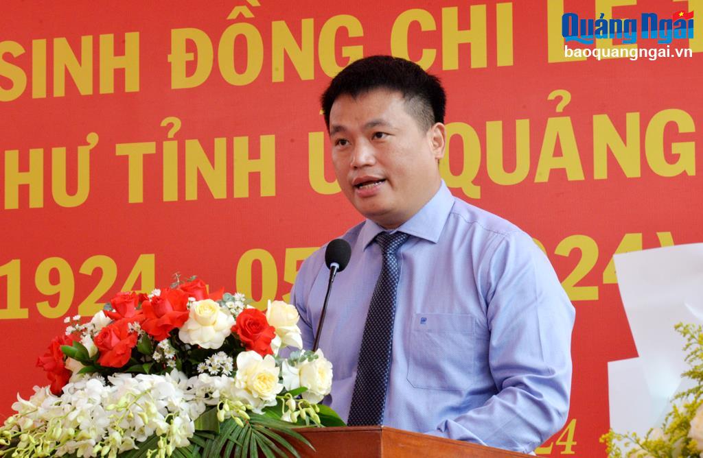 Phó Bí thư Thường trực Tỉnh ủy, Trưởng đoàn ĐBQH tỉnh Đặng Ngọc Huy phát biểu tại lễ kỷ niệm.
