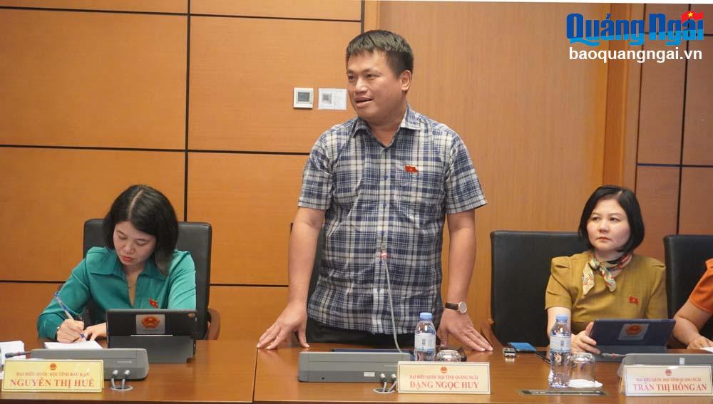 Phó Bí thư Thường trực Tỉnh ủy, Trưởng đoàn ĐBQH tỉnh Đặng Ngọc Huy phát biểu tại buổi thảo luận. Ảnh: V.TÂN