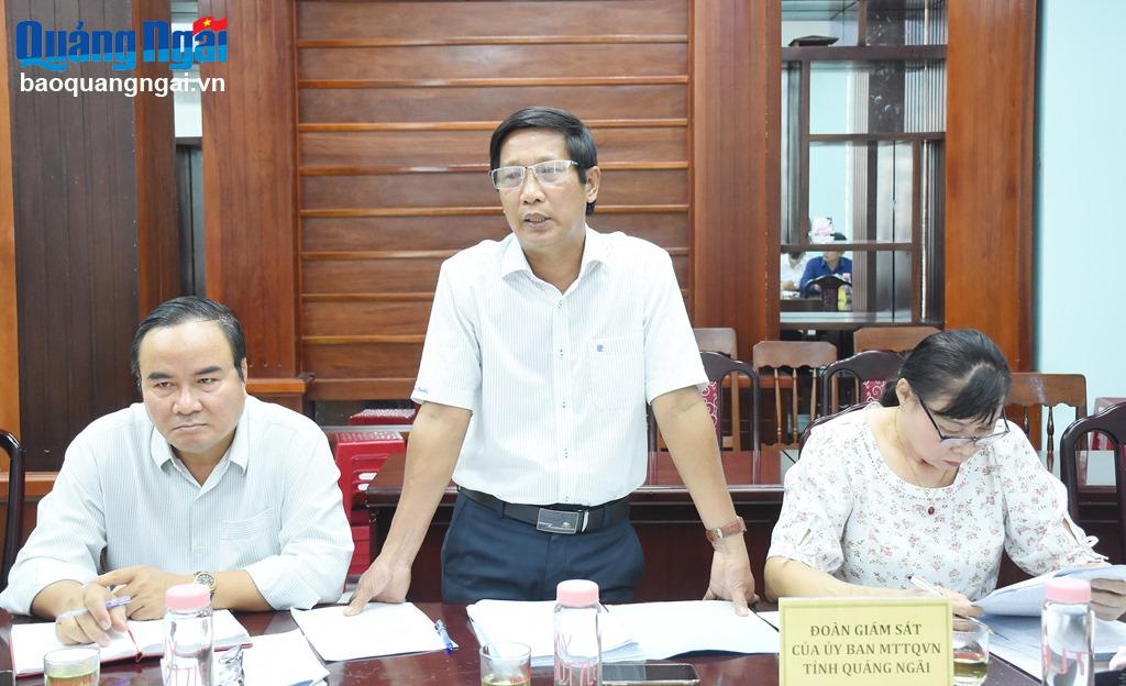 Phó Chủ tịch Ủy ban MTTQ Việt Nam tỉnh Nguyễn Bá Minh phát biểu kết luận tại buổi làm việc.