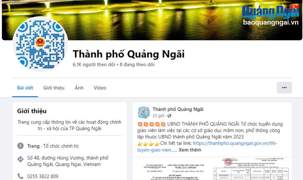 Trang thông tin chính thức của chính quyền TP.Quảng Ngãi trên mạng xã hội Facebook.