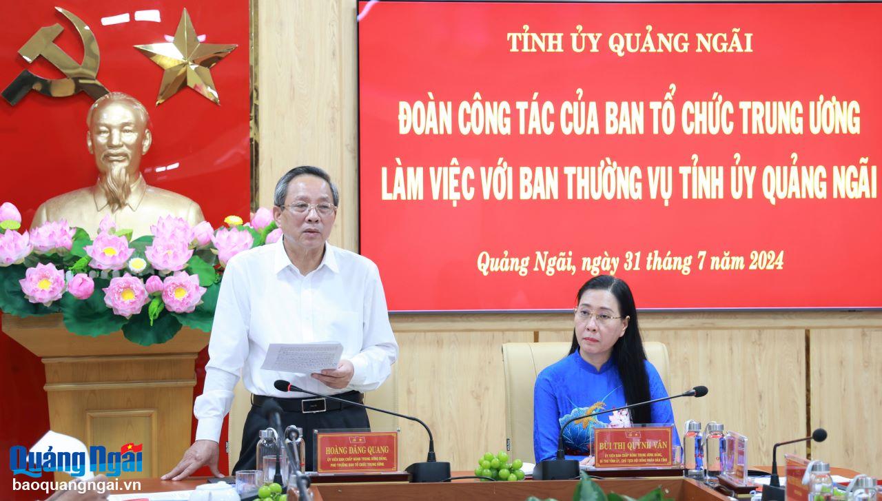 Ban Tổ chức Trung ương làm việc với Ban Thường vụ Tỉnh ủy 