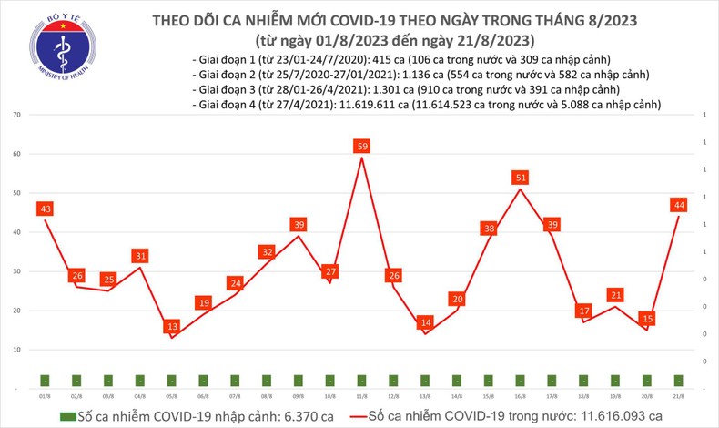 Biểu đồ số ca mắc Covid-19 tại Việt Nam thời gian qua.

