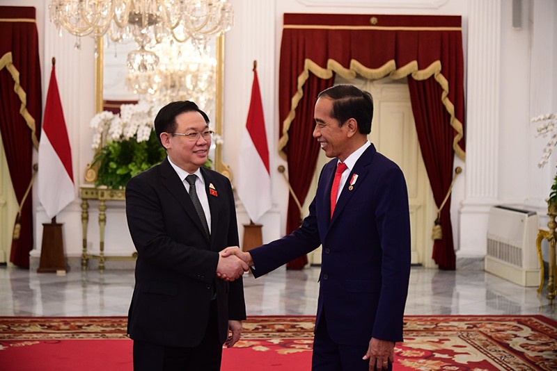 Chủ tịch Quốc hội Vương Đình Huệ hội kiến Tổng thống Indonesia Joko Widodo. Ảnh: CTV

