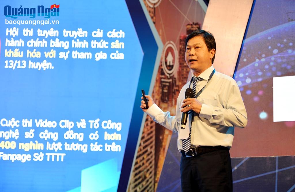 Giám đốc Sở TT&TT Trần Thanh Trường trình bày tham luận tại hội nghị.