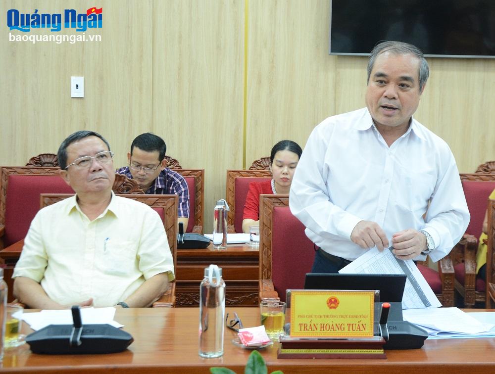 Phó Chủ tịch Thường trực UBND tỉnh Trần Hoàng Tuấn phát biểu tại buổi làm việc. 