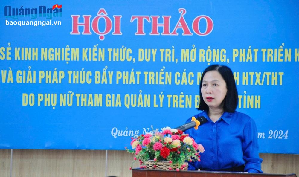 Chủ tịch Hội LHPN tỉnh Lê Na phát biểu tại hội thảo.