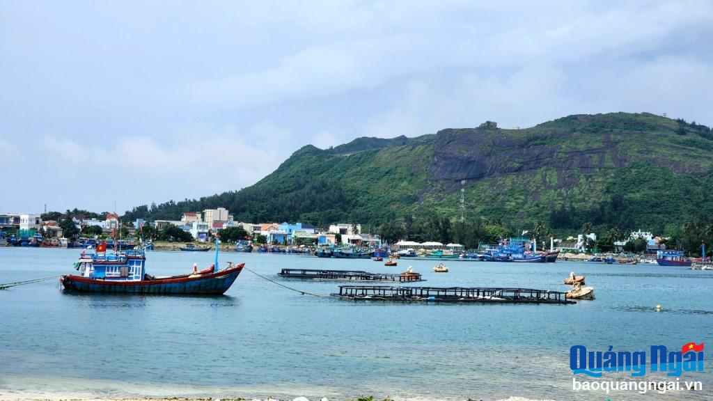 Các lồng bè nuôi trồng thủy sản của người dân Lý Sơn được duy chuyển vào vũng neo đậu khi thời tiết biển diễn biến xấu.