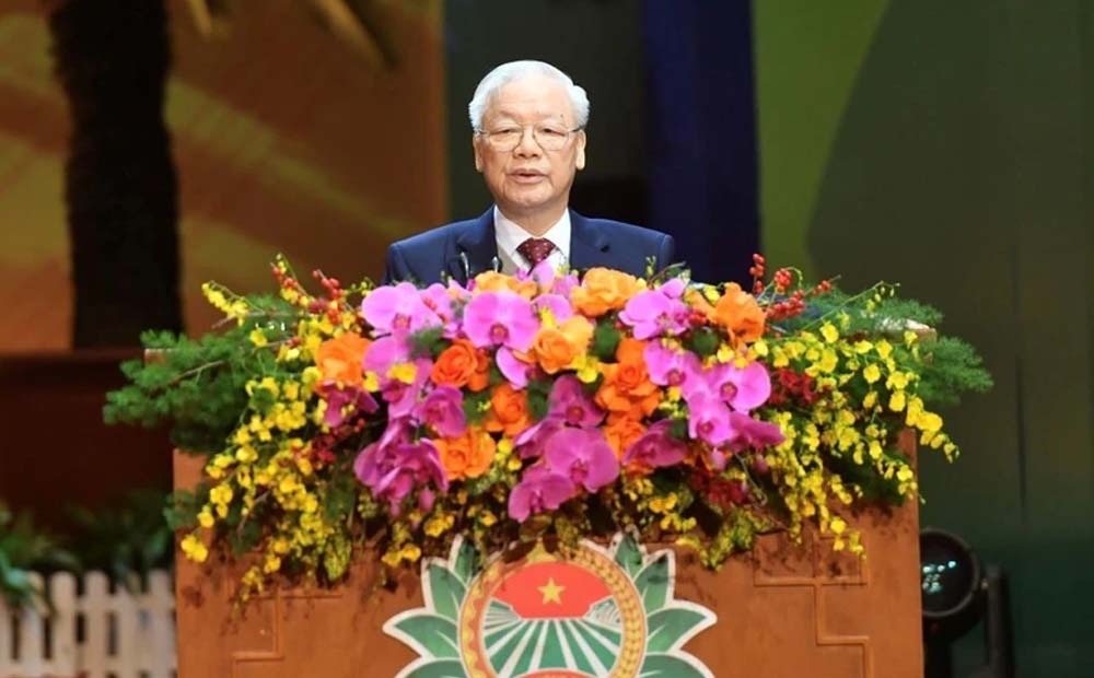Tổng Bí thư Nguyễn Phú Trọng phát biểu tại Đại hội đại biểu toàn quốc Hội Nông dân Việt Nam lần thứ VIII. (Ảnh: ĐĂNG KHOA)