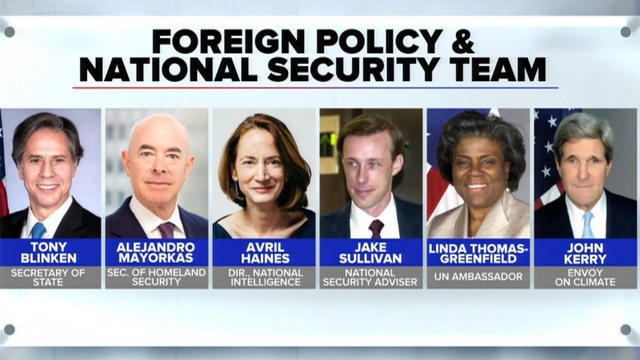 Các thành viên trong nhóm an ninh quốc gia và chính sách đối ngoại của ông Biden (Ảnh: CBS)