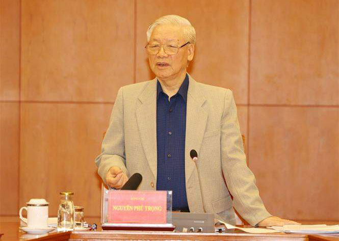 Tổng Bí thư, Chủ tịch nước Nguyễn Phú Trọng phát biểu kết luận cuộc họp. Ảnh: Trí Dũng/TTXVN