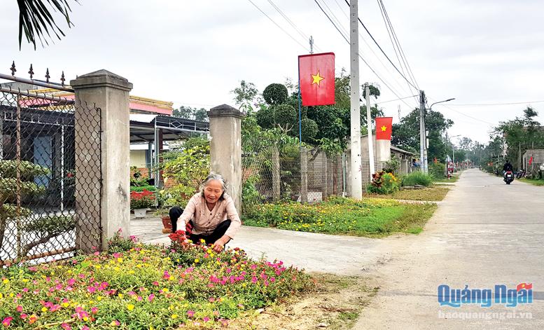 Người dân tổ dân phố Hải Tân, phường Phổ Quang chăm sóc đường hoa mừng xuân Tân Sửu.