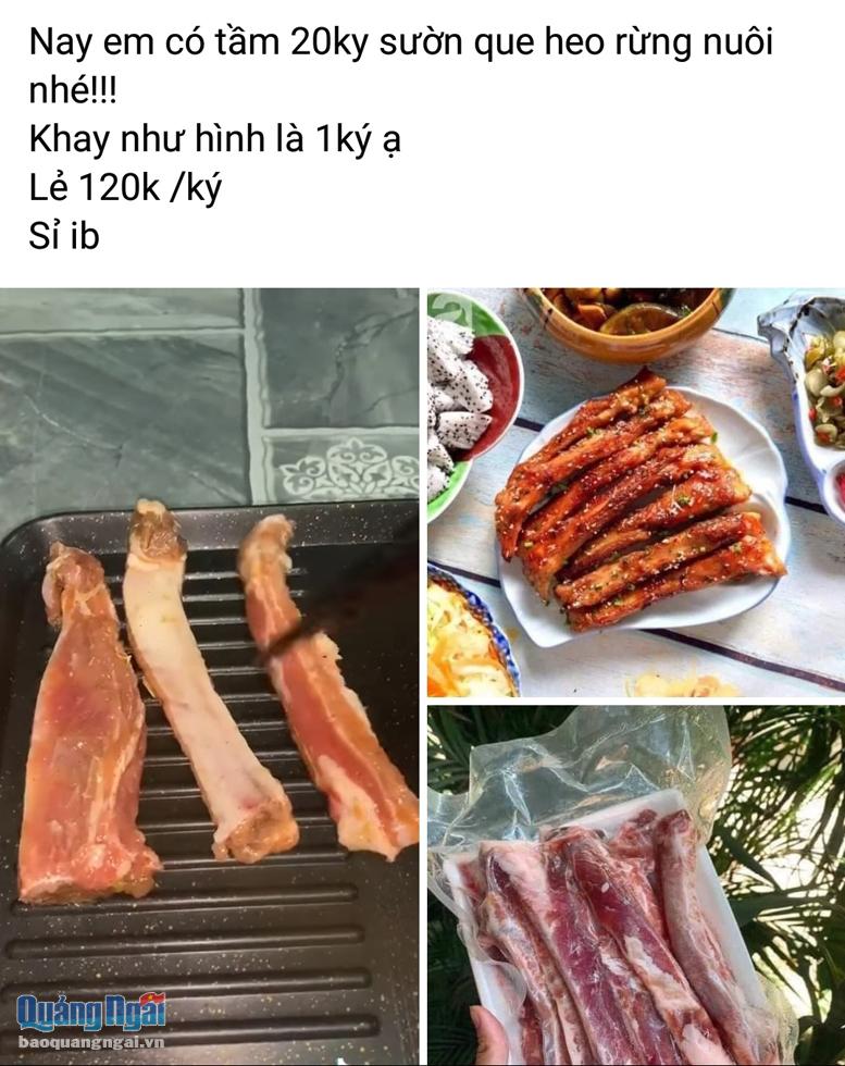 Giá thịt, sườn heo rừng lai được một cơ sở kinh doanh thực phẩm tại Bình Sơn rao bán với giá rẻ hơn nhiều so giá heo thường.                                             Ảnh: Đ.Y