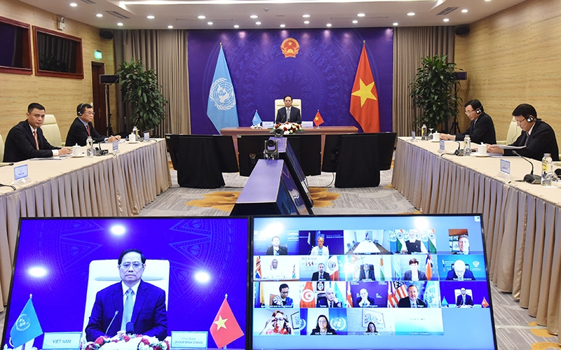  Thủ tướng  Phạm Minh Chính dự Phiên thảo luận mở cấp cao của Hội đồng Bảo an Liên hợp quốc.  Ảnh: TRẦN THANH