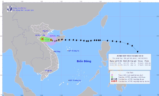 Bão số 8 suy yếu thành áp thấp nhiệt đới, sắp đi vào Thanh Hóa, Nghệ An