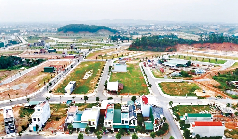 Khu tái định cư dự án Khu dân cư Sơn Tịnh (TP.Quảng Ngãi) nhìn từ trên cao. 